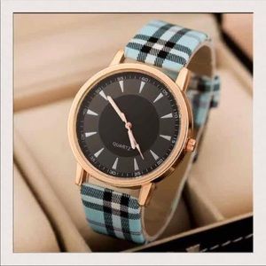 CLASSIC WATCH WITH BLUE PLAID STRAP!!!